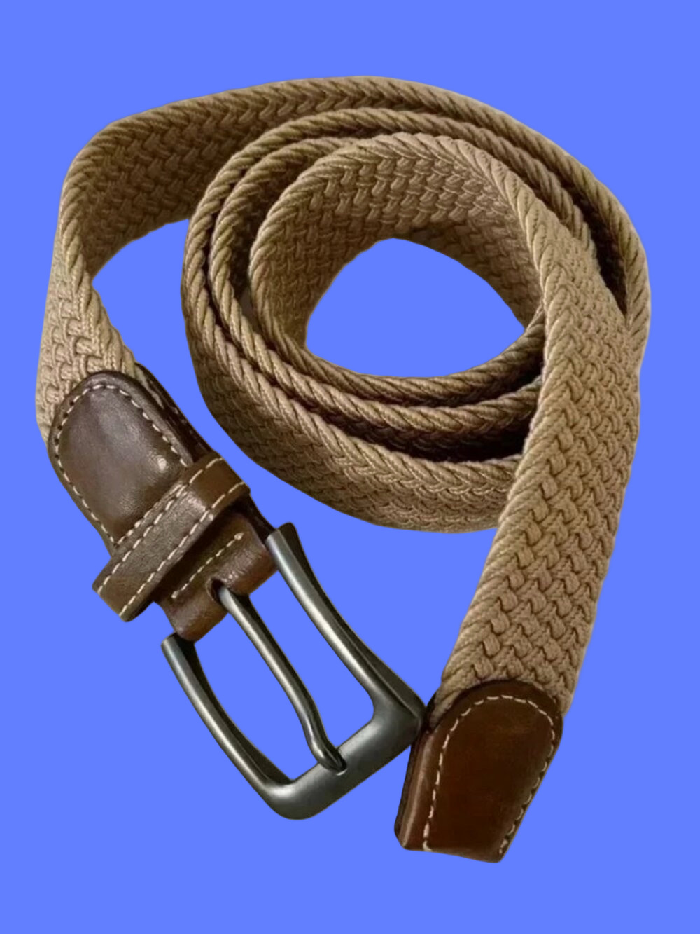 ☀️ Men’s Beige & Brown Leather Braided Belt